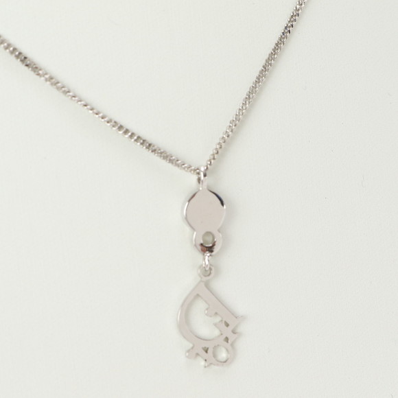 Christian Dior Logo Motif Pink Rhinestone Necklace Silver Accessories - Picture 5 of 5